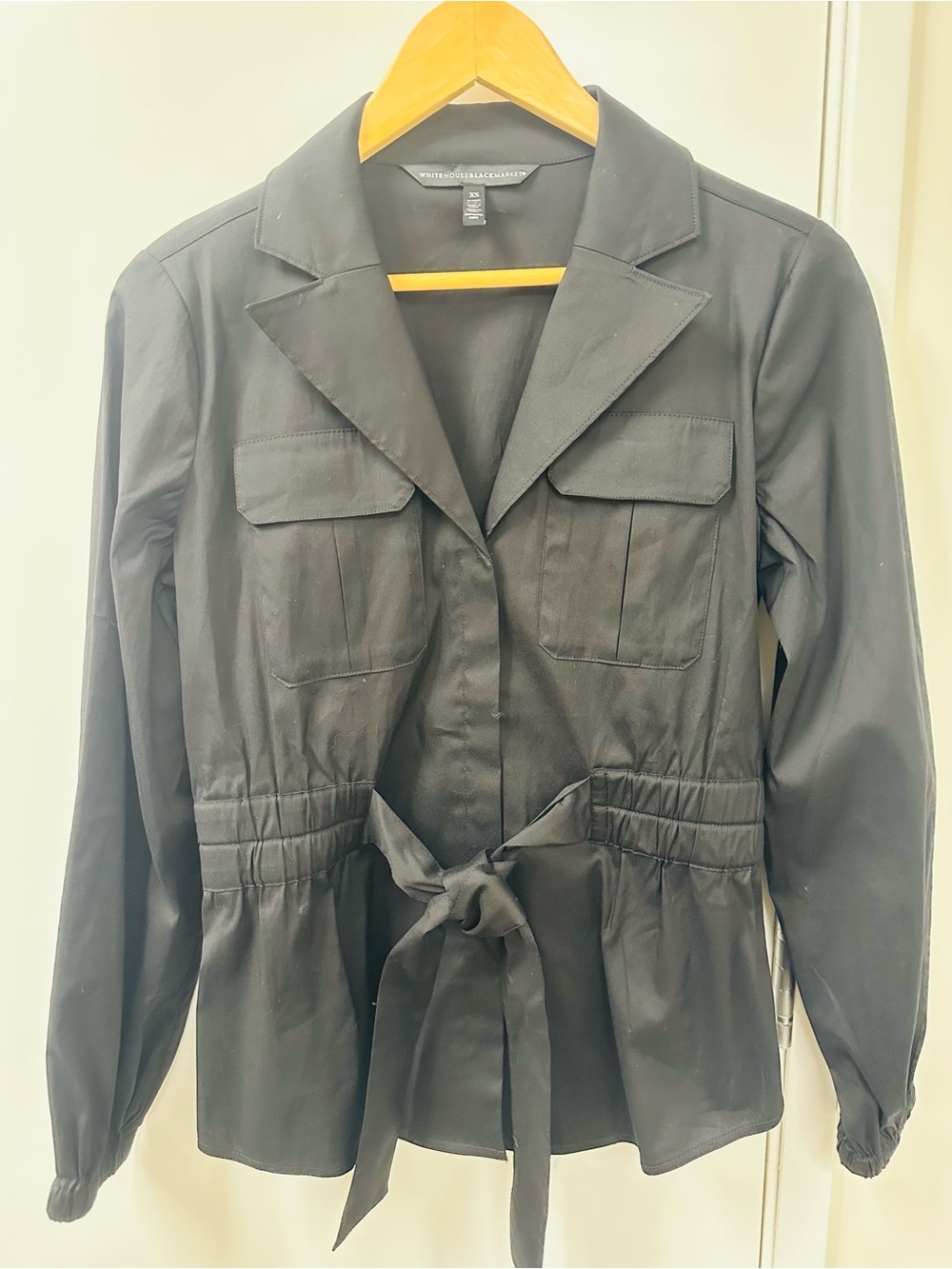 White House Black Market Black Utility Tie-Waist Jacket with Flap Pockets